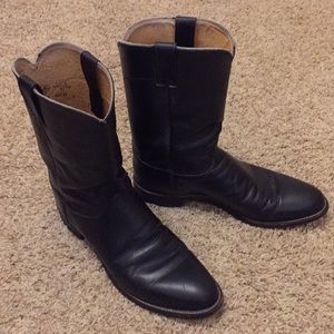 Justin Black Leather Roper Boots Size 10B Mens